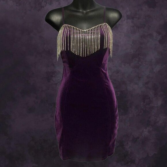 Forever 21 Dresses & Skirts - F21 Purple Velvet Rhinestone Mini Dress